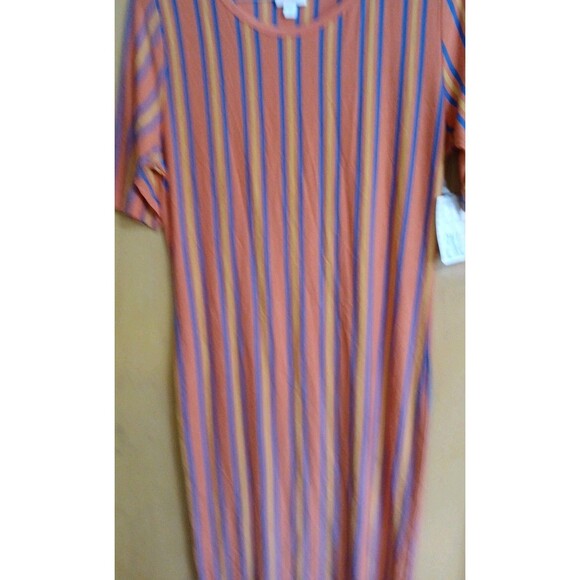 LuLaRoe Julia Bodycon Orange/Blue/Yellow Stripped Dress Womens 2XL - Picture 3 of 16